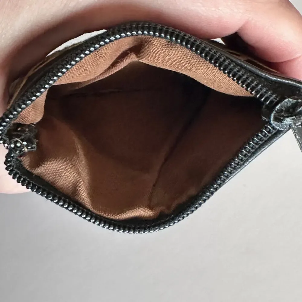 Embroidered Coin Purse Black Faux Leather Soutache Kashmiri Aari Work